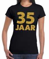 Goedkope 35e verjaardag cadeau t-shirt zwart met goud voor dames
