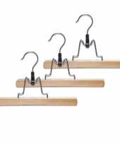 Goedkope 3x houten broekhangers rokhangers klerenhangers met klem 25 cm