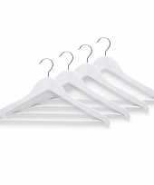 Goedkope 4x witte kleren hangers met broekstang 44 cm