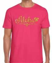 Goedkope aloha goud glitter hawaii fun t-shirt roze voor heren