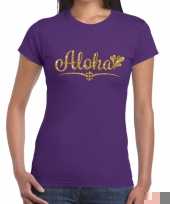 Goedkope aloha goud hawaii t-shirt paars voor dames