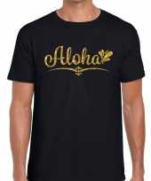 Goedkope aloha gouden letters fun t-shirt zwart voor heren