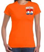 Goedkope autocoureur autosport supporter met racing 33 bedrukking op borst t-shirt oranje voor dames