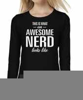 Goedkope awesome geweldige nerd cadeau shirt zwart voor dames