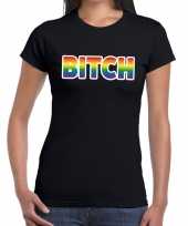 Goedkope bitch gay pride tekst fun shirt zwart dames