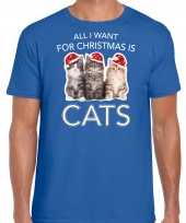 Goedkope blauw kerst-shirt kerstkleren all i want for christmas is cats voor heren