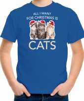 Goedkope blauw kerst-shirt kerstkleren all i want for christmas is cats voor kinderen