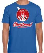 Goedkope blauw kerst-shirt kerstkleren merry christmas voor heren met rendier kerstbal