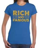 Goedkope blauw rich and famous goud fun t-shirt voor dames