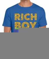 Goedkope blauw rich boy goud fun t-shirt voor heren