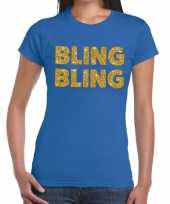 Goedkope bling bling tekst fun t-shirt blauw voor dames
