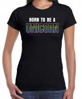 Goedkope born to be a unicorn regenboog t-shirt zwart voor dames lhbtkleren outfit