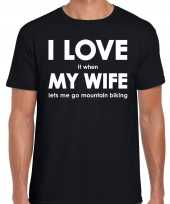 Goedkope cadeau t-shirt fietser mountainbiker i love it when my wife lets me go mountain biking zwart voor heren