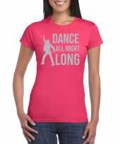 Goedkope dance all night long 70s 80s t-shirt roze voor dames