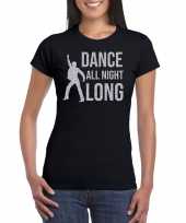 Goedkope dance all night long 70s 80s t-shirt zwart voor dames