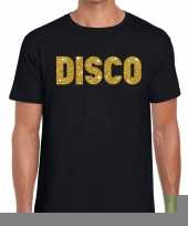 Goedkope disco gouden letters fun t-shirt zwart voor heren