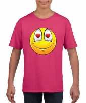 Goedkope emoticon verliefd t-shirt fuchsia roze kinderen