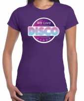 Goedkope feest-shirt we love disco seventies t-shirt paars voor dames