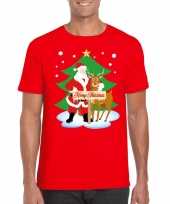Goedkope fout kerstmis shirt rood met de kerstman en rudolf voor heren