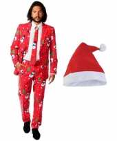 Goedkope foute kerst opposuits pakken kostuums met kerstmuts maat 50 l voor heren christmaster