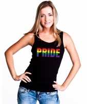 Goedkope gay mouwloos shirt pride in regenboog letters zwart dames
