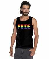 Goedkope gay mouwloos shirt pride in regenboog letters zwart heren