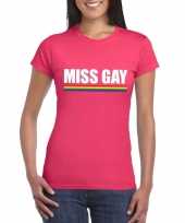 Goedkope gay pride lesbo shirt roze miss gay dames