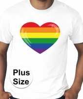 Goedkope gay pride plus size regenboog hart t-shirt wit heren