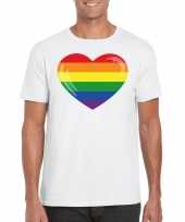 Goedkope gay pride t-shirt regenboog vlag in hart wit heren