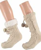 Goedkope gebreide anti slip huissokken slofsokken beige mt 25 30 voor meisjes