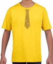 Goedkope geel t-shirt met gouden stropdas voor kinderen