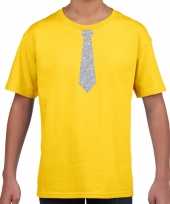 Goedkope geel t-shirt met zilveren stropdas voor kinderen