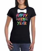 Goedkope gekleurde happy new year met strikje t-shirt zwart voor dames