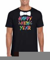 Goedkope gekleurde happy new year met strikje t-shirt zwart voor heren