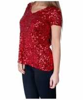 Goedkope glitter pailletten stretch shirt rood dames