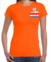 Goedkope go max autocoureur autosport supporter met raceauto op borst t-shirt oranje voor dames