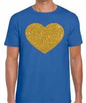 Goedkope gouden hart fun t-shirt blauw voor heren
