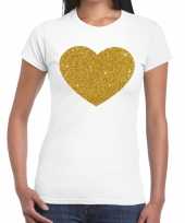 Goedkope gouden hart fun t-shirt wit voor dames