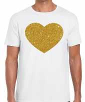 Goedkope gouden hart fun t-shirt wit voor heren