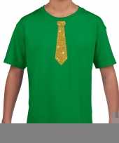 Goedkope groen t-shirt met gouden stropdas voor kinderen