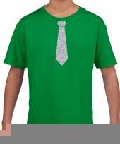 Goedkope groen t-shirt met zilveren stropdas voor kinderen