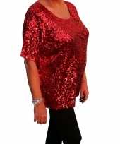 Goedkope grote maten glitter pailletten shirt rood dames xl 44 48