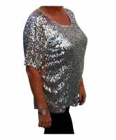 Goedkope grote maten glitter pailletten shirt zilver dames xl 44 48