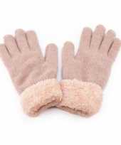 Goedkope handschoenen roze gebreid met pluche voor dames