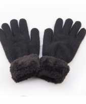 Goedkope handschoenen zwart gebreid met pluche voor dames