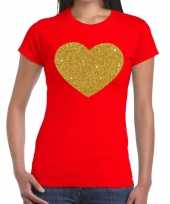 Goedkope hart goud fun t-shirt rood voor dames