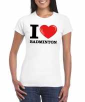Goedkope i love badminton t-shirt wit dames