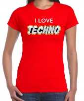 Goedkope i love techno feest t-shirt rood voor dames