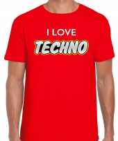 Goedkope i love techno feest t-shirt rood voor heren