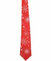 Goedkope kerst stropdas muzikaal rood met sneeuwvlokken